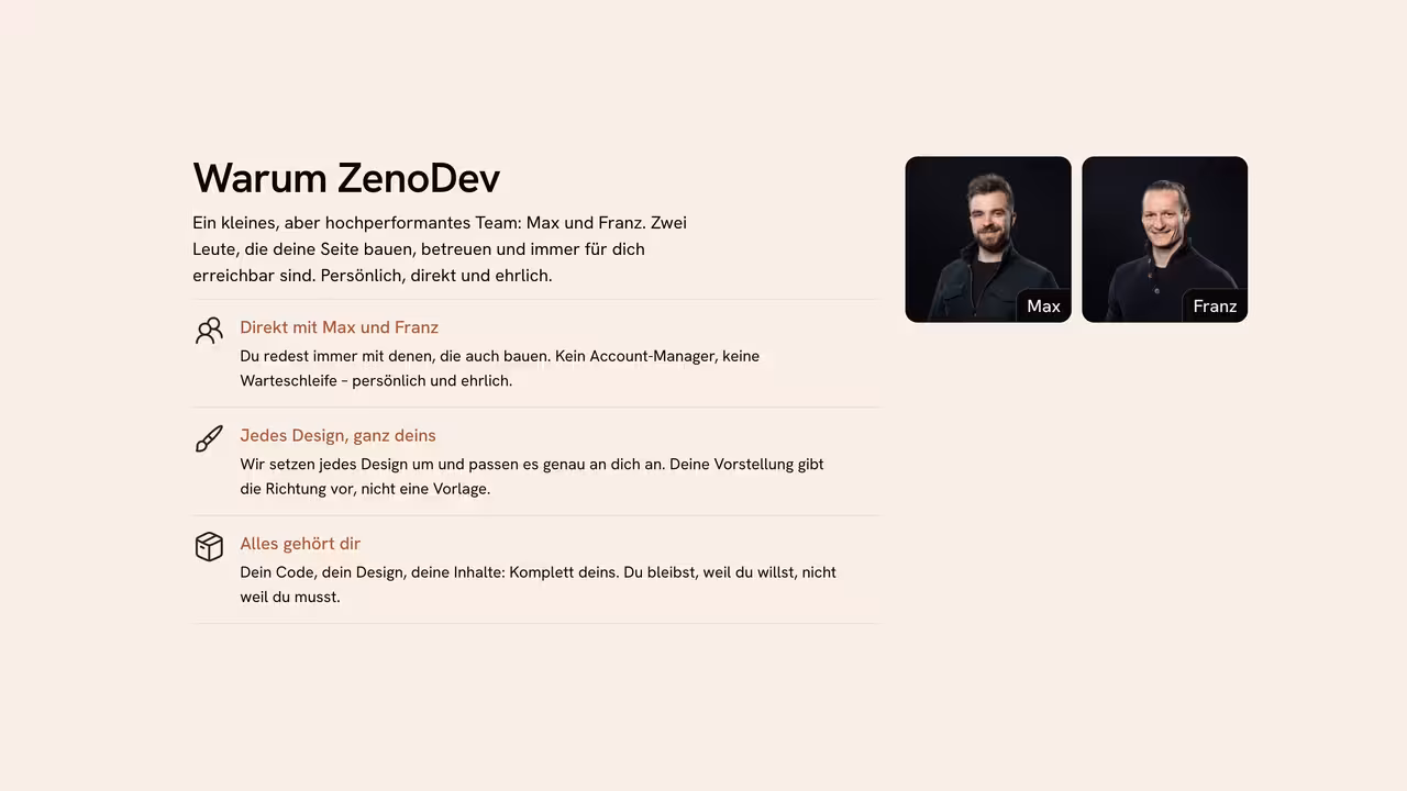 Screenshot der ZenoDev Website