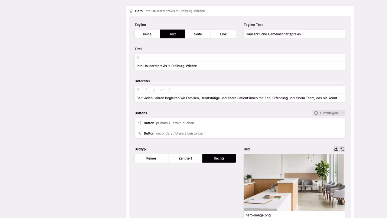 Screenshot ZenoDev CMS einer Arztpraxis
