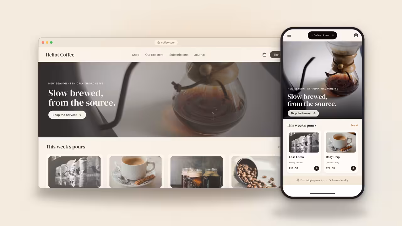 Desktop and mobile views of an example website
