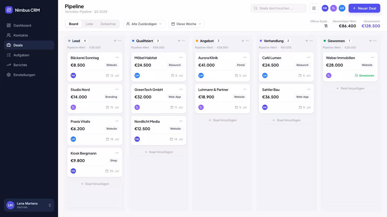 Kanban Ansicht eines internen Tools