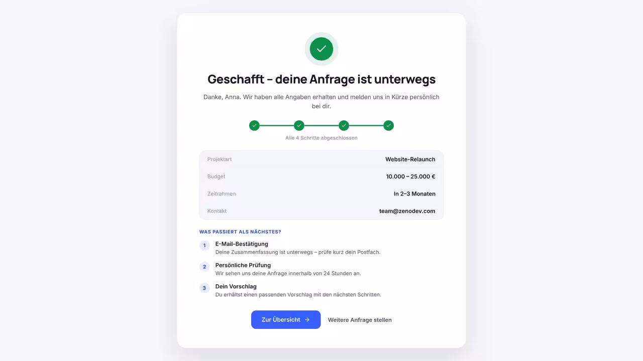 Beispiel für smartes Formular: Schritt 2 - Absendebestätigung